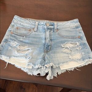 American Eagle Hi-Rise Festival Distressed Jean Shorts Size 2 Frayed Hem